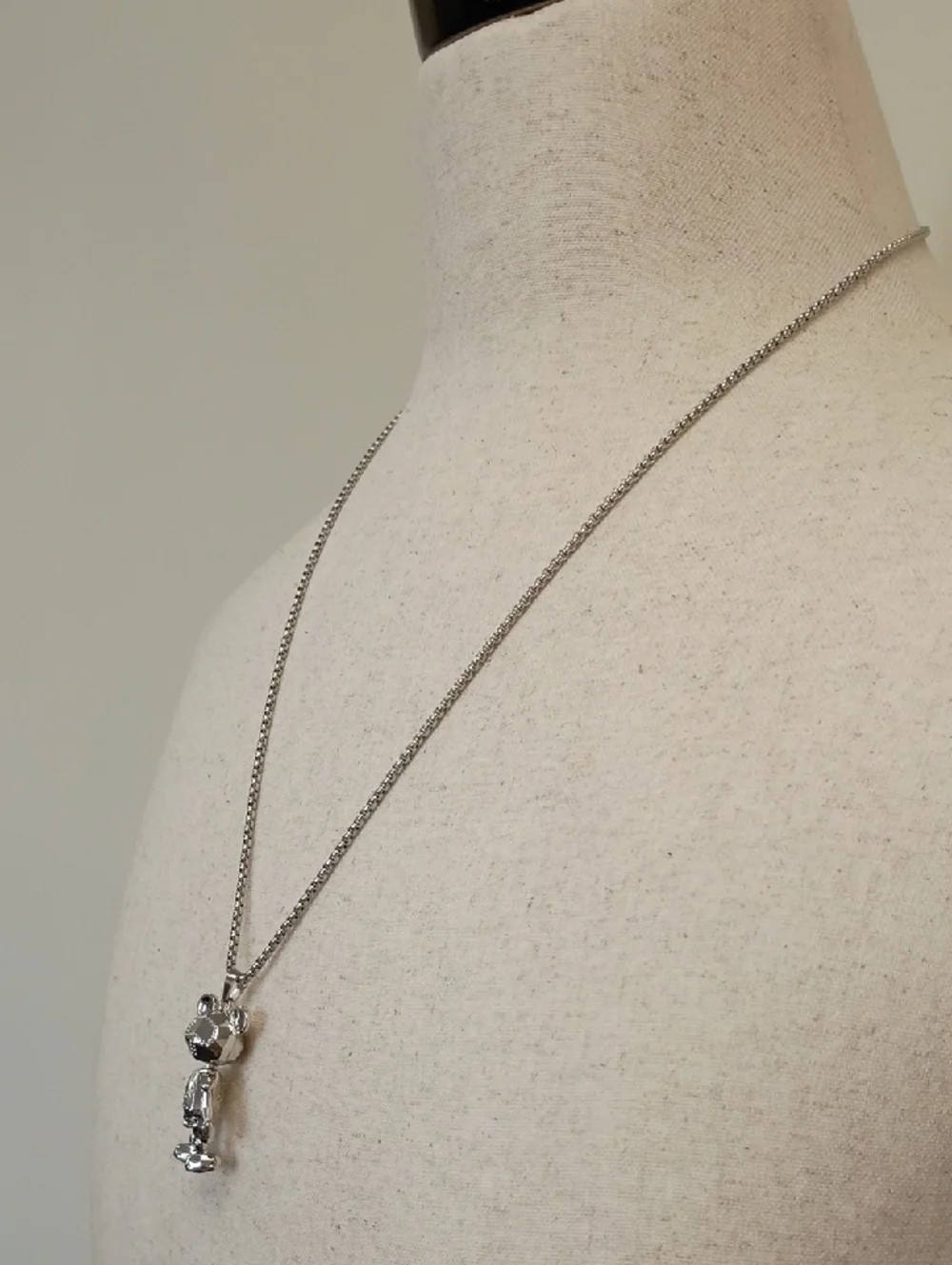 Silver Teddy Bear Pendant Necklace Cute Y2K Charm Chain Unisex